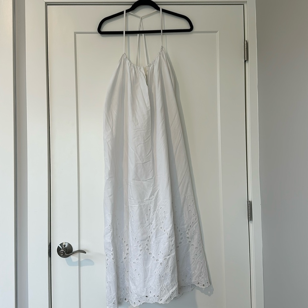 Zara Women's Openwork Embroidery Dress White Color Size M